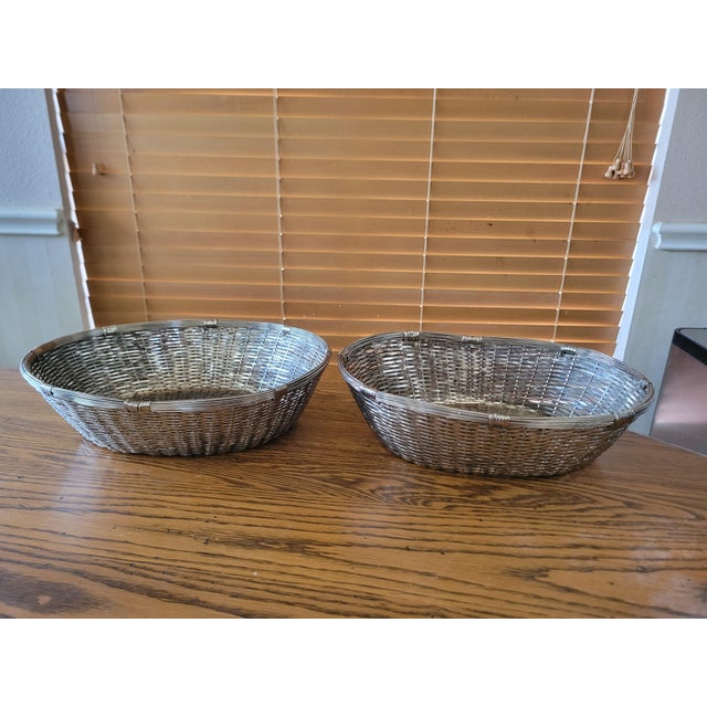 Mid-Century Modern Vintage Woven Metal Basket For Sale - Image 3 of 12