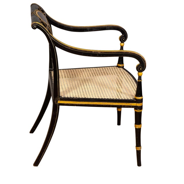 Early 19th Century Regency Ebonized and Parcel Gilt Armchairs - Set of 4 For Sale - Image 5 of 9