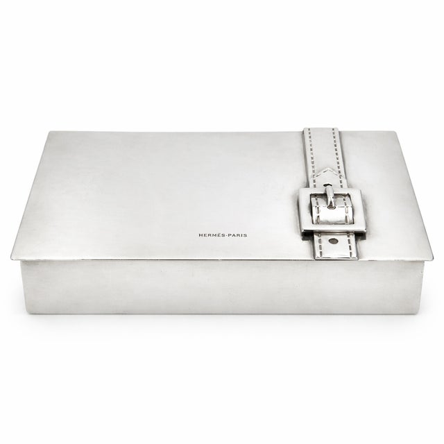 Silver Mid 20th Century Vintage Hermes Paris Silver Plate Buckle Hinged Jewelry Box For Sale - Image 8 of 12