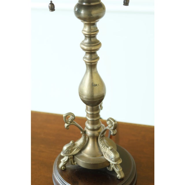 1990s Brass Dolphin Design Table Lamp W/ Toleware Shade For Sale - Image 4 of 10