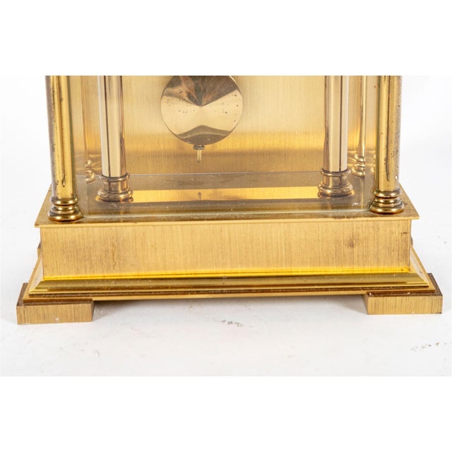 1990s Vintage French Regulator Style Three-Glass Brass Mantel Clock For Sale - Image 5 of 11