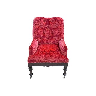 1900s Antique Velvet Damask Edwardian Lounge Chair For Sale