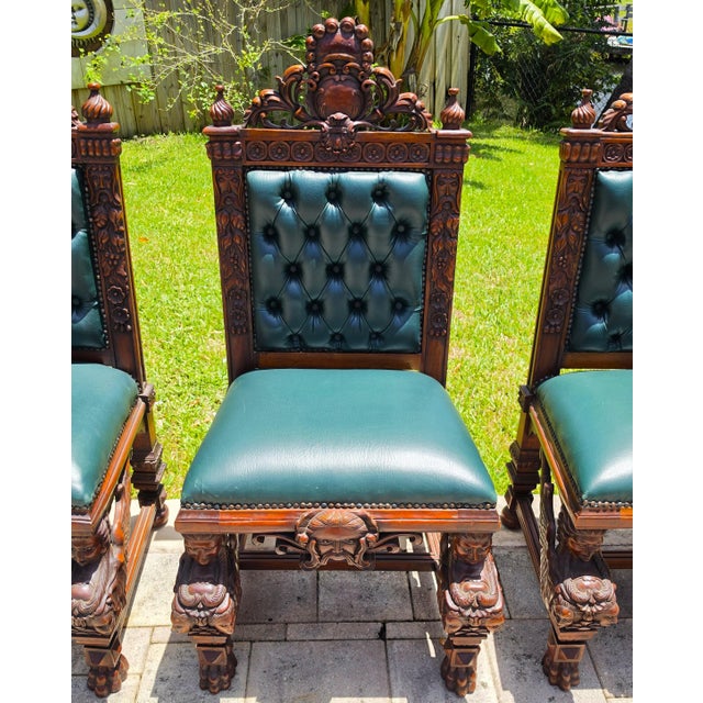 Antique Italian Renaissance Revival Hand Carved Dining Chairs Set of 4 For Sale - Image 4 of 18