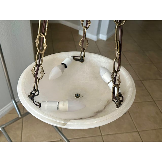 Metal French Directoire Style Alabaster Chandelier Pendant Light For Sale - Image 7 of 12