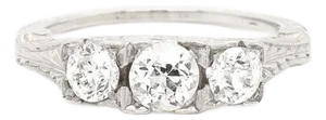 18k White Gold & Three Stone Old European Cut 0.82± Ct Diamond Ring