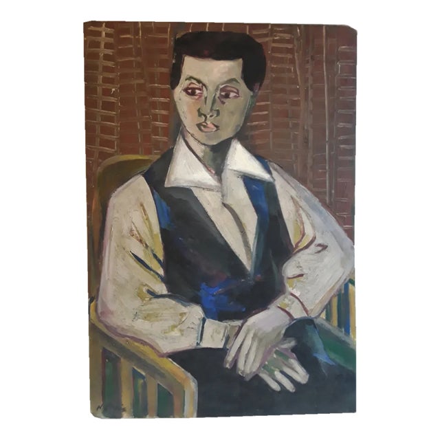 Norbert Louis, Portrait of Mother, 1958, Original Tempera on Cardboard For Sale