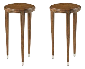 Pair of Contemporary Walnut Art Deco Style Round Accent Tables