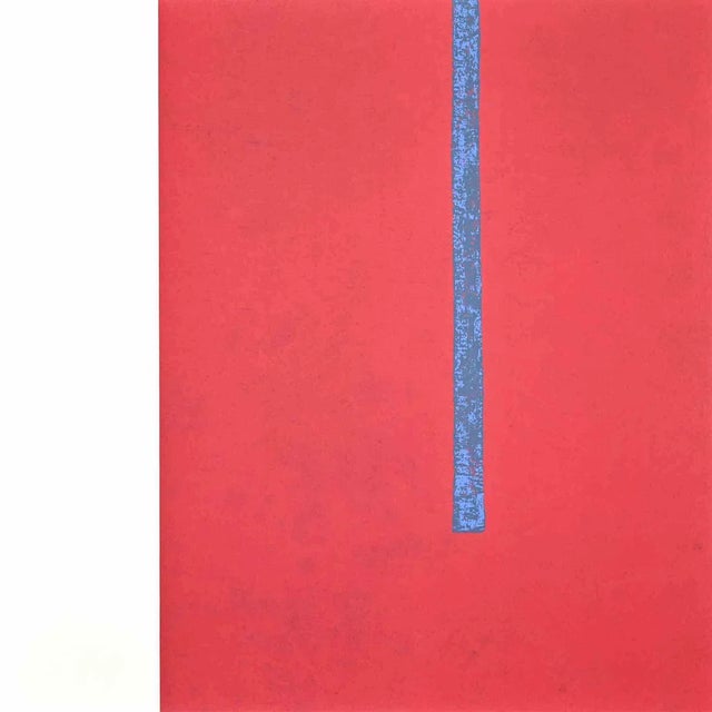 Eleni Zerva, Green Cosmos, Red, Lithograph, 1971 For Sale