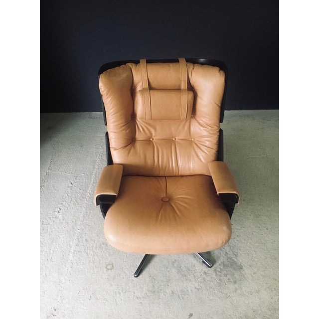 Set of Mid-Century Modern Leather Lounge Chair and Ottoman, Germany, 1960s For Sale - Image 15 of 18