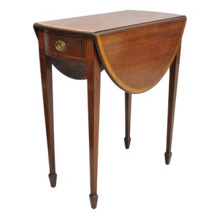 Antique Federal Mahogany Satinwood Inlay Narrow Dropleaf Pembroke Side Table For Sale