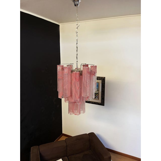 Pink Vintage Glass Tube Chandelier with 30 Albaster Pink Glasses, 1990s For Sale - Image 8 of 18