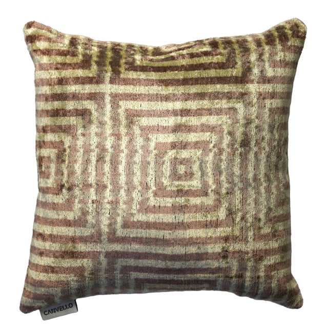 Brown Contemporary Velvet Brown Maze Throw Pillow With Down For Sale - Image 8 of 11