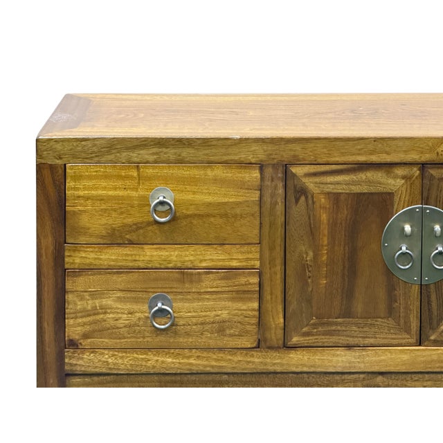Honey Brown 4 Drawers Slim Narrow Console Side Foyer Table For Sale - Image 13 of 13