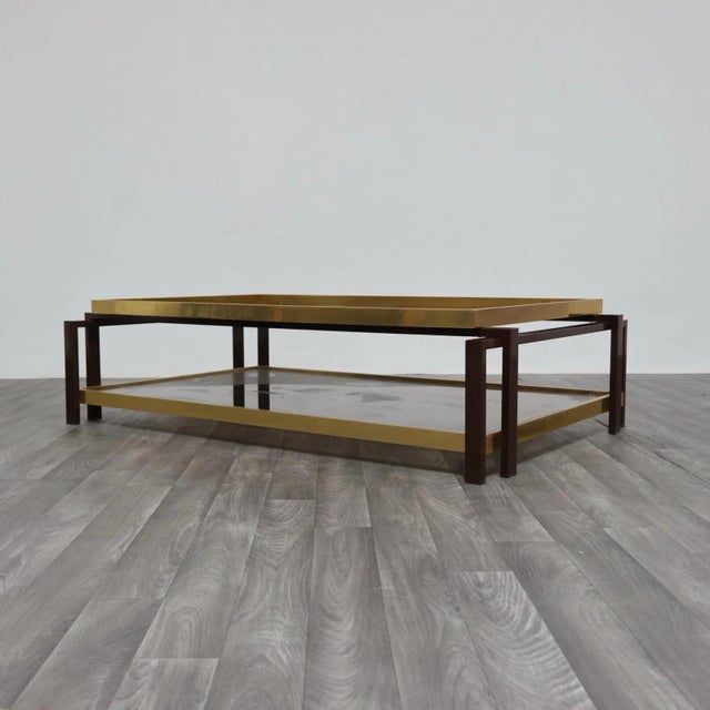 Hollywood Regency Geometric Brass and Glass Coffee Table, 1970s For Sale - Image 4 of 15