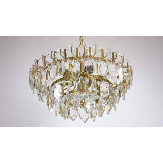 Mid-Century Modern Brass and Lead Crystal 6-Light Chandelier from Palwa, 1960s For Sale - Image 3 of 10