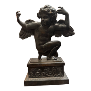 Late 19th-Century Neoclassical Winged Putto Porte-Montre (Pocket Watch Holder) Fragment With Relief Base