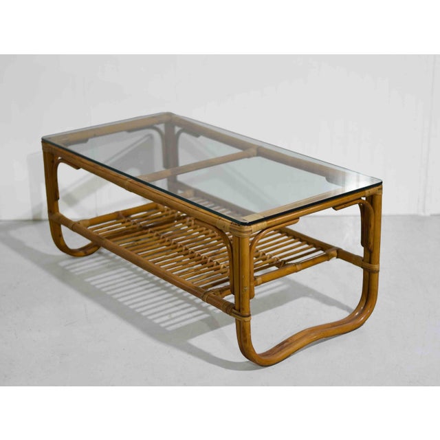 Contemporary Vintage Palm Beach 2 Strand Rattan Bamboo Coffee Table Style of Franco Albini For Sale - Image 3 of 10