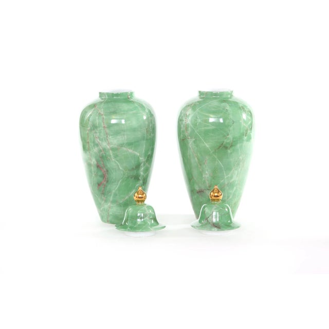 Mid century modern art deco style English porcelain Covered pair decorative urns . Each one is in great condition . Minor...