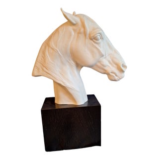 Horse Head Sculpture in White Bisque Porcelain on Black Base by Albert Hinrich Hussmann for Rosenthal, 1970s For Sale