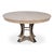 A curved pedestal with dark metal bands gives the circular form a substantial but restrained presence. The round top sits...
