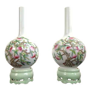 A Pair of Chinese Porcelain Rotating Auspicious Tianqiupings