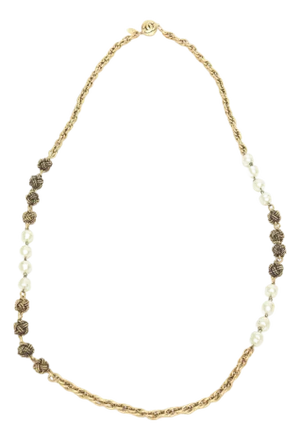 Chanel 1980's Gold Plated & Gilt Metal Chain Knotted Necklace With Faux Nacre Pearls