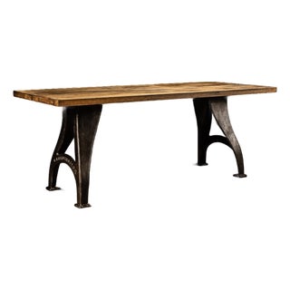 Vintage Industrial Butcher Block Dining Table With Cast Iron Legs For Sale