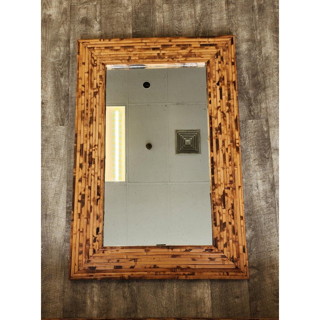 Brighton Pavilion Rare Vintage Burnt Bamboo Floating Console Table and Wall Mirror For Sale - Image 4 of 12