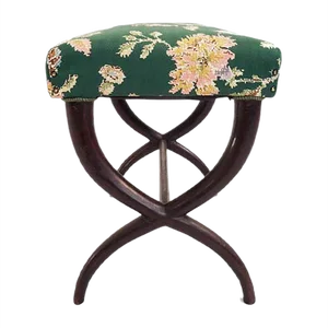 Italian Flower Satin Fabric Stool by Guglielmo Ulrich, 1940s