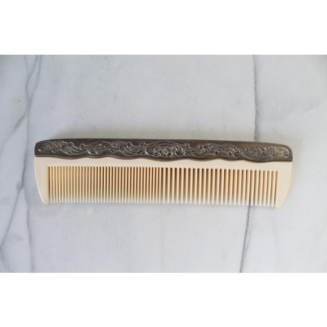 Silver Vintage Silver Plate Vanity Set - Mirror, Comb & Brush For Sale - Image 8 of 10