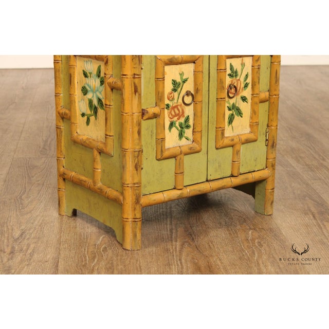 Vintage Faux Bamboo Paint Decorated Low Two-Door Cabinet For Sale - Image 12 of 13