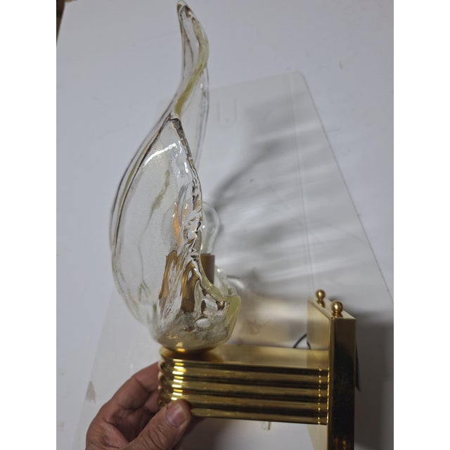 Mid-Century Modern Murano Glass Wall Light with Brass Frame from La Murrina, 1980s, Set of 2 For Sale - Image 3 of 12