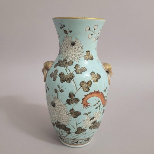 Turquoise Antique Chinese Qing Turquoise Porcelain Dragon Vase With Lion Mask Ring Handles For Sale - Image 8 of 11