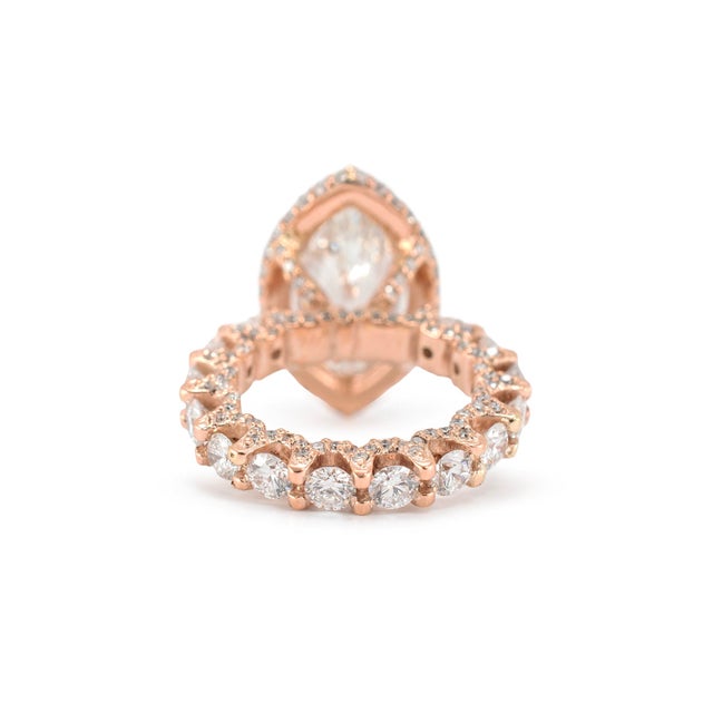 Metal 18k Rose Gold Igi 8.85ctw Marquee Lab Grown Diamond Eternity Engagement Ring, Size 6 For Sale - Image 7 of 8