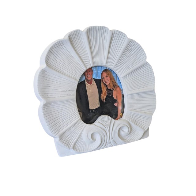 Hollywood Regency Vintage Rocaille Shell Ceramic Pottery Picture Frame For Sale - Image 3 of 15