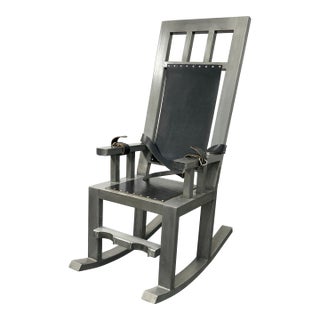 Circa 1990's Steel + Leather Strap Rocking Chair For Sale