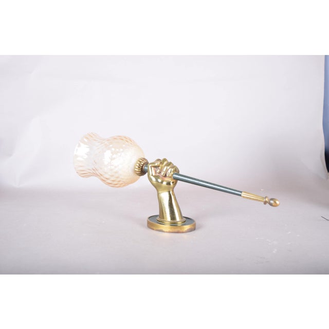 Bronze Fist Wall Sconce with Amber Glass Shade in the style of Maison Jansen, 1950s For Sale - Image 9 of 9