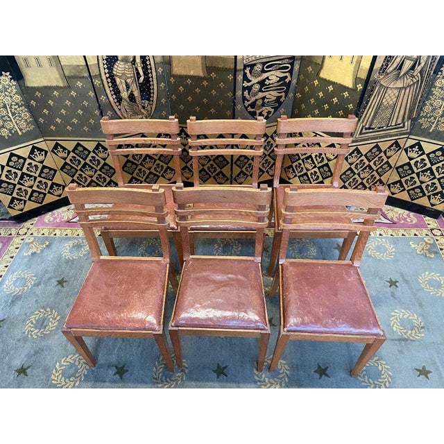 Chairs in Oak and Leather, 1950s, Set of 6 For Sale - Image 4 of 10