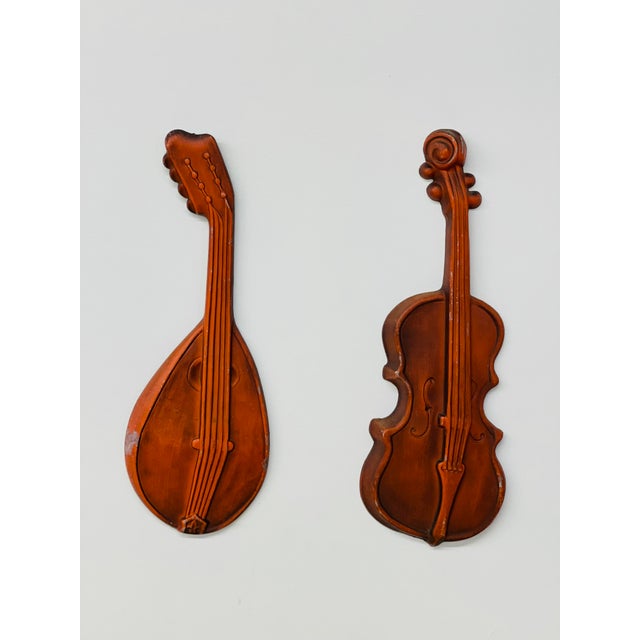 Copper Vintage Mid-Century Modern Royal Metal Musical Instrument Wall Art- a Pair For Sale - Image 8 of 8