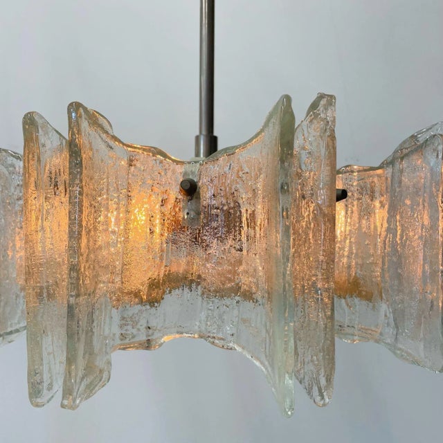 Small Swedish Mid-Century Modern Chandelier / Pendant, Slumped Glass and Brass For Sale In New York - Image 6 of 12