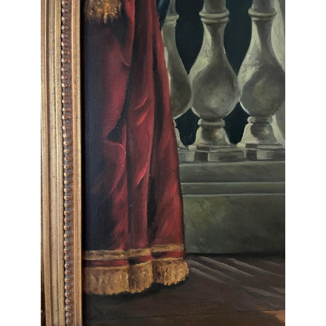 Antique Fine Art Original Signed Painting of Woman on Balcony For Sale - Image 9 of 11