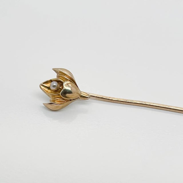Metal Vintage Late Victorian 10 Karat Gold & Seed Pearl Stick Pin For Sale - Image 7 of 9