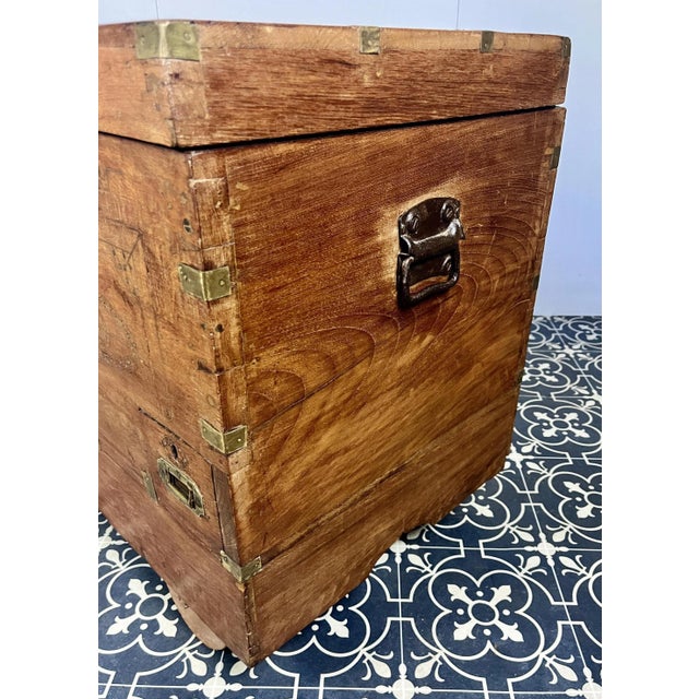 Antique Anglo-Indian Marriage Dowry Campaign Chest on Wheels, 1900s For Sale - Image 16 of 18