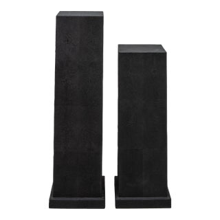 Pair of Modern Classic Columns in Black Shagreen by R&y Augousti For Sale