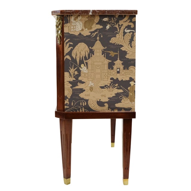 Gustavian Style Commode with natural marble top and Chinoiserie Design Fine original fittings in solid brass. Width: 70cm...