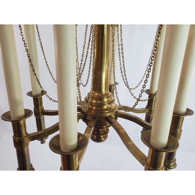 1970s Mid Century Modern Chapman Brass 8-Light Candlestick Chandelier For Sale - Image 9 of 12