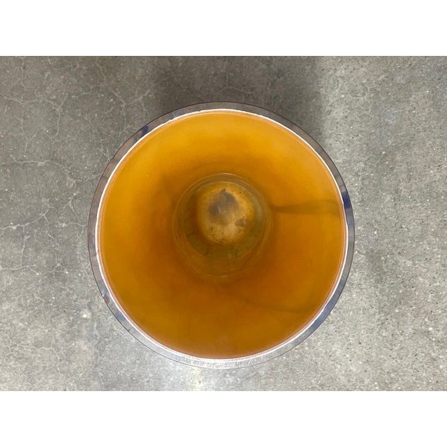 1970s Large Mid-Century Cased Art Glass Vase - Cobalt Trailing & Amber Interior For Sale - Image 5 of 5