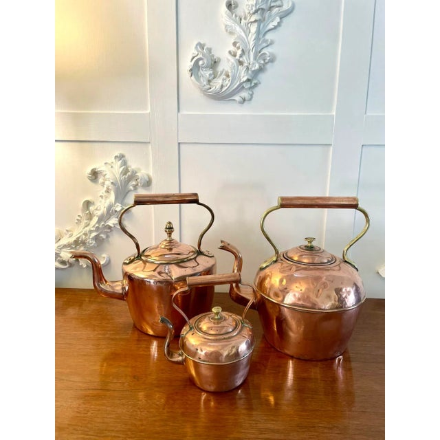 Metal Antique Copper Kettle Collection, Set of 3 For Sale - Image 7 of 7