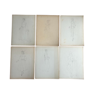 Set of 6 Fashion Illustration Drawings From the 1950’s