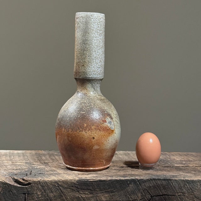 Mid 20th Century Vintage Modernist Wood Fired Stoneware Vase With Cylindrical Neck For Sale - Image 5 of 9